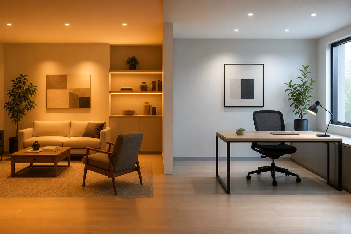 Choose between warm and cool white for different rooms: an editorial lighting study focused on Kelvin scale, mood effect, and eye comfort
